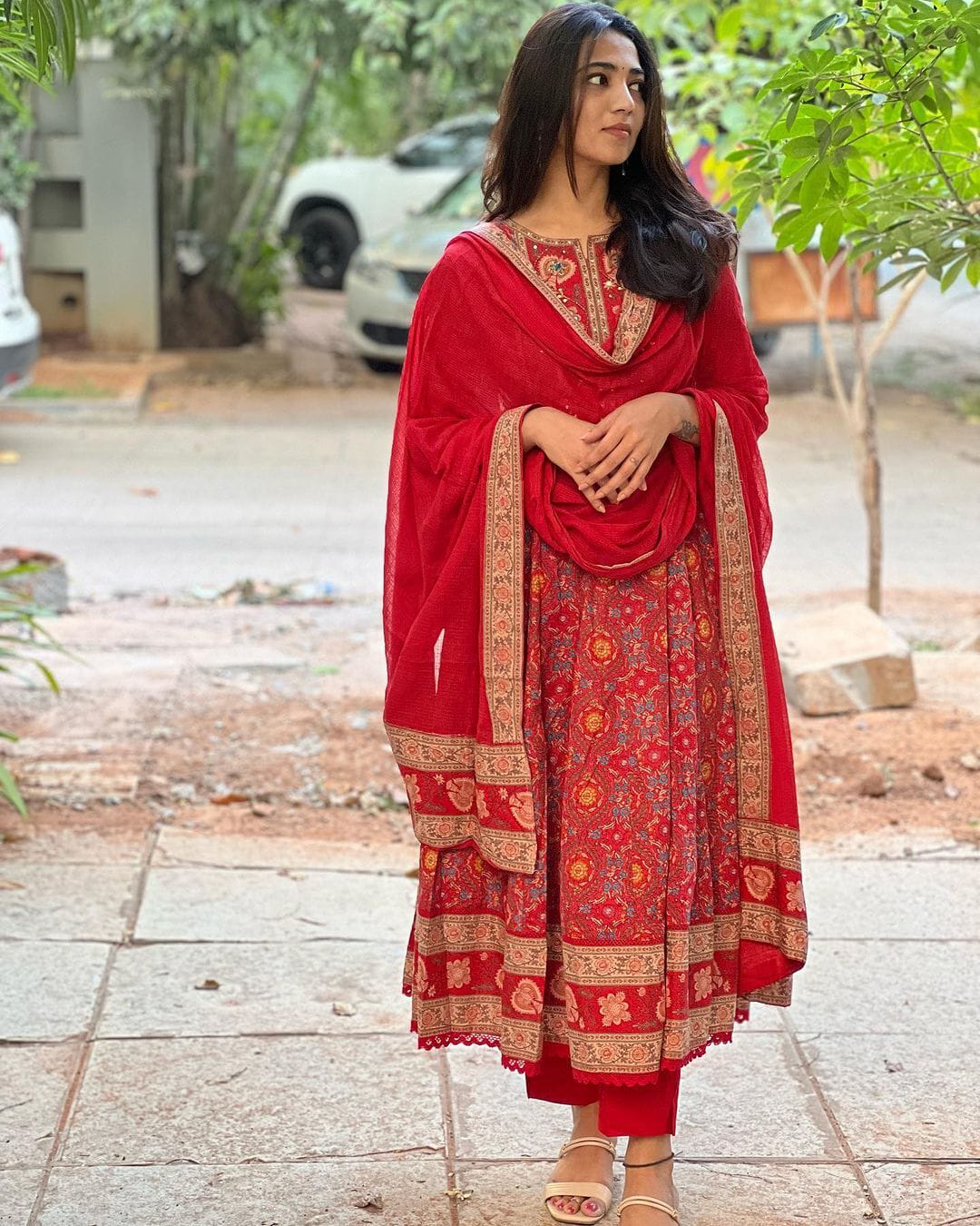 Anarkali Hand worked Red Dress