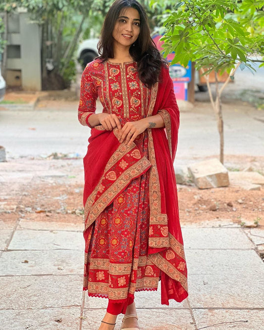 Anarkali Hand worked Red Dress