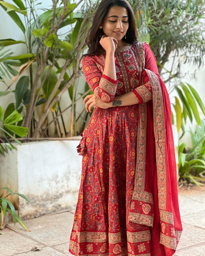 Anarkali Hand worked Red Dress