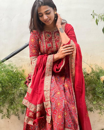 Anarkali Hand worked Red Dress