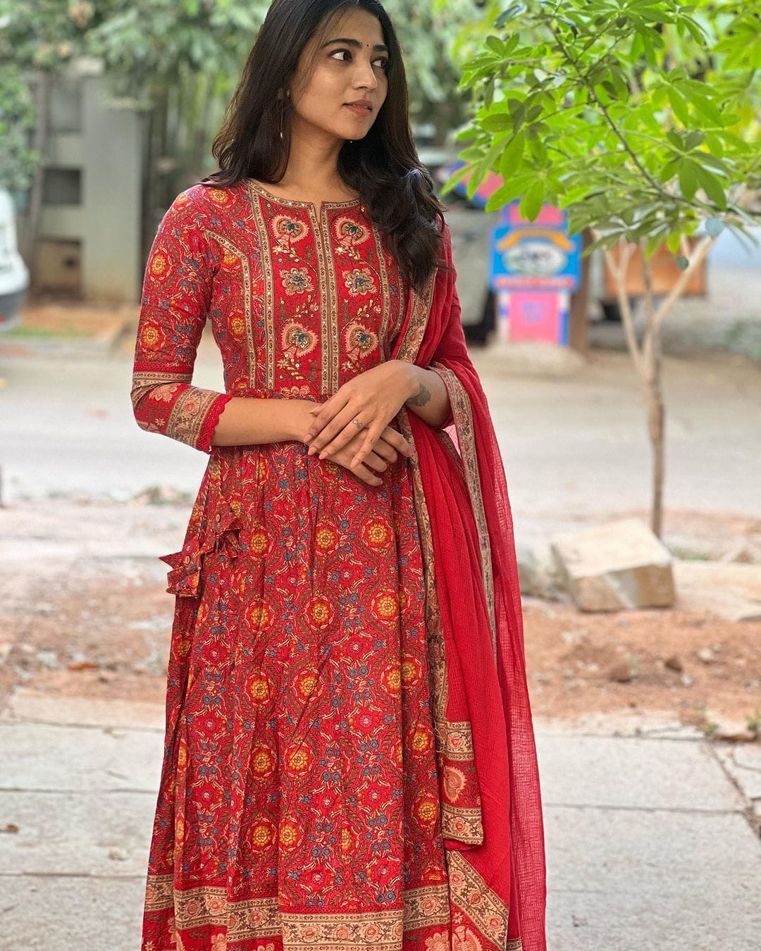 Anarkali Hand worked Red Dress