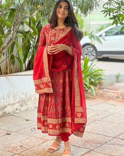 Anarkali Hand worked Red Dress