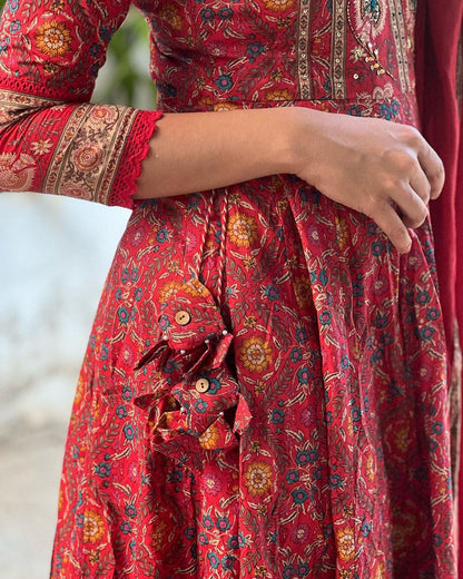 Anarkali Hand worked Red Dress